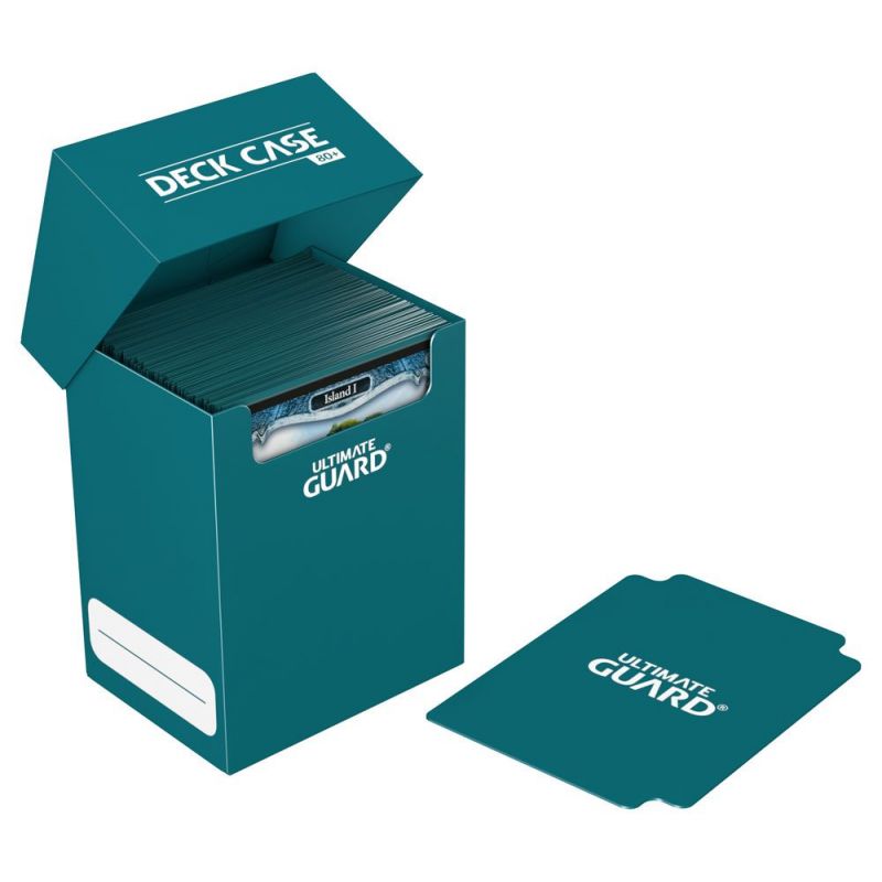 Boîte de rangement Ultimate Guard bleu pétrole pour 80 cartes Pokémon et Magic, avec intercalaire, bande inscriptible, et couvercle autobloquant