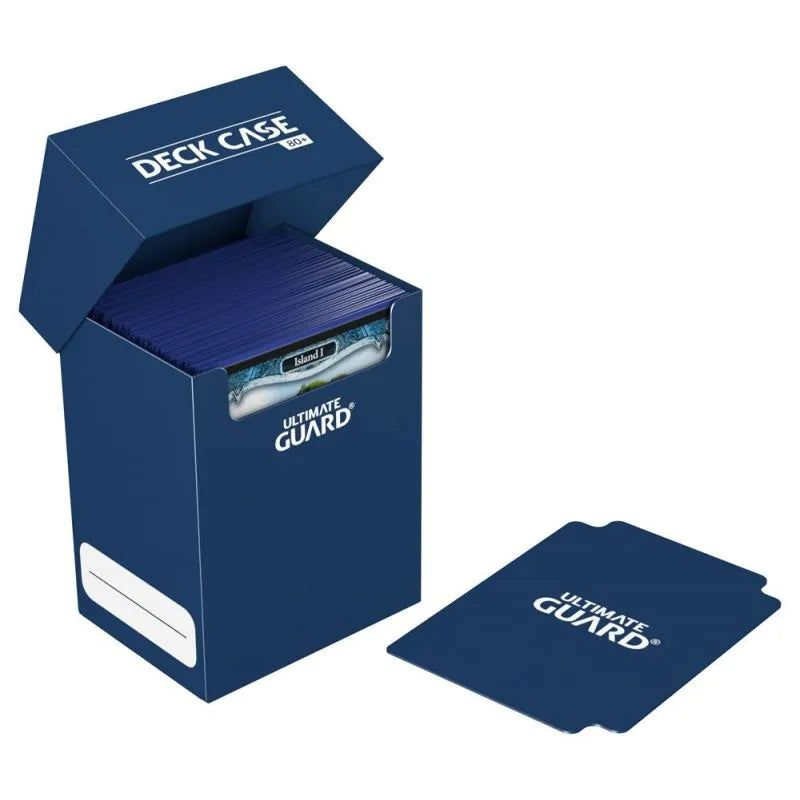 Boîte de rangement Ultimate Guard bleue pour 80 cartes Pokémon et Magic, avec intercalaire, bande inscriptible, et couvercle autobloquant