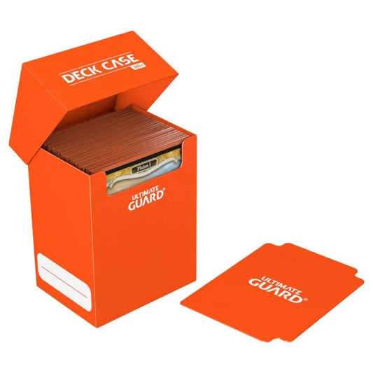 Boîte de rangement Ultimate Guard orange pour 80 cartes Pokémon et Magic, avec intercalaire, bande inscriptible, et couvercle autobloquant