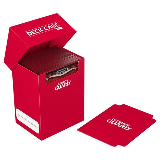 Boîte de rangement Ultimate Guard rouge pour 80 cartes Pokémon et Magic, avec intercalaire, bande inscriptible, et couvercle autobloquant