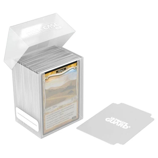 Boîte de rangement Ultimate Guard transparente pour 80 cartes Pokémon et Magic, avec intercalaire, bande inscriptible, et couvercle autobloquant