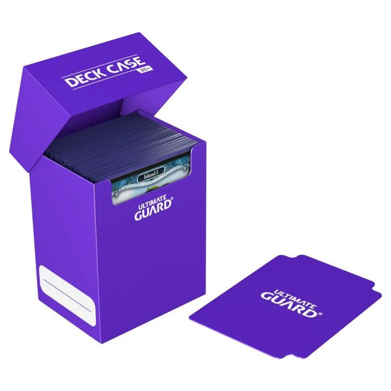 Boîte de rangement Ultimate Guard violette pour 80 cartes Pokémon et Magic, avec intercalaire, bande inscriptible, et couvercle autobloquant