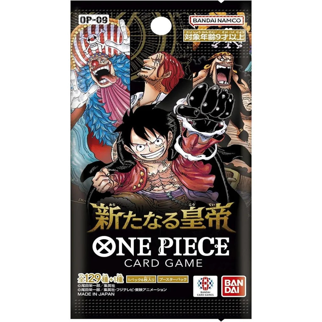 Booster One Piece Trading Card Game - OP-09 Four Emperors en version japonaise, avec des cartes stratégiques et rares des Quatre Empereurs pour les collectionneurs et joueurs du JCC One Piece