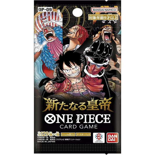 Booster One Piece Trading Card Game - OP-09 Four Emperors en version japonaise, avec des cartes stratégiques et rares des Quatre Empereurs pour les collectionneurs et joueurs du JCC One Piece