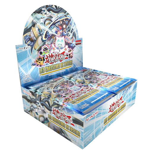 Boîte display Yu-Gi-Oh! Les Chasseurs de Justice en version française contenant 24 boosters avec cartes brillantes, pour joueurs et collectionneurs