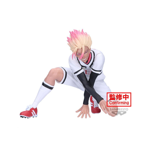 Figurine de Ryusei Shidou du manga Blue Lock, fabriquée par Bandai, mesurant 10 cm et représentant l’attaquant au style sauvage et intense.