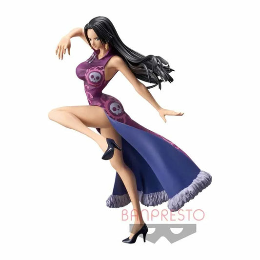 Figurine détaillée de 19 cm de Boa Hancock, portant sa tenue violette iconique. Faisant partie de la gamme Lady Fight de Banpresto, elle capture parfaitement la grâce et la puissance de l'impératrice des Amazones.