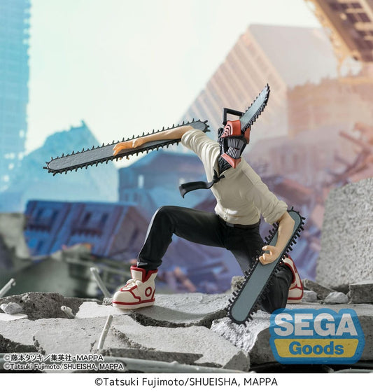Figurine de Chainsaw Man en pleine action, 13 cm, gamme Perching de Sega. Une pièce dynamique et fidèle pour les amateurs du manga/anime.