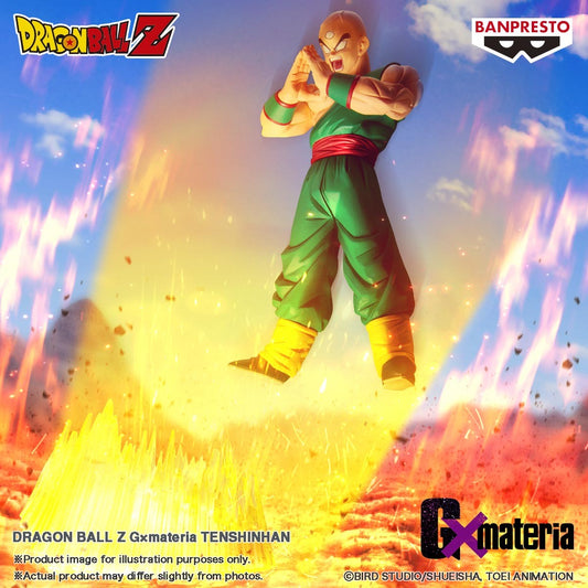 Figurine de 18 cm de Tenshinhan de Dragon Ball Z, issue de la gamme GX Materia de Banpresto. Pose dynamique avec effets d'énergie, capturant la puissance et la concentration du guerrier emblématique.