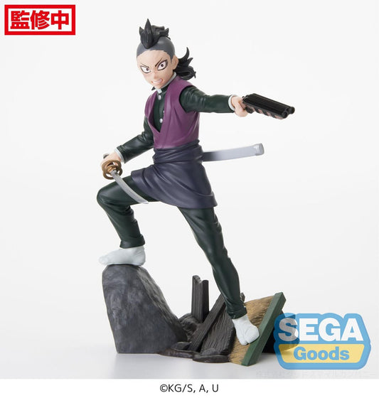 Figurine de Genya Shinazugawa, 15 cm, Xross Link de Demon Slayer: Swordsmith Village Arc, montrant le Pourfendeur de Démons dans une pose saisissante et détaillée