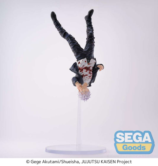 Figurine de Satoru Gojo, Jujutsu Kaisen, gamme Figurizma par Sega. Sculpture dynamique de 24 cm montrant le personnage en pleine action, capturant toute la puissance et le style de Gojo.