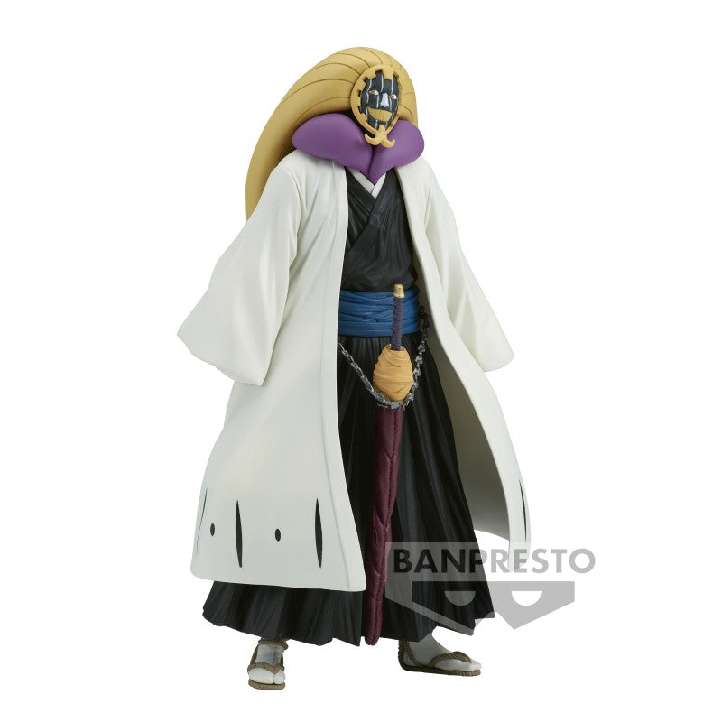 Figurine Mayuri Kurotsuchi Solid and Souls 16 cm de Banpresto, représentant le capitaine scientifique excentrique de Bleach dans un design fidèle et détaillé