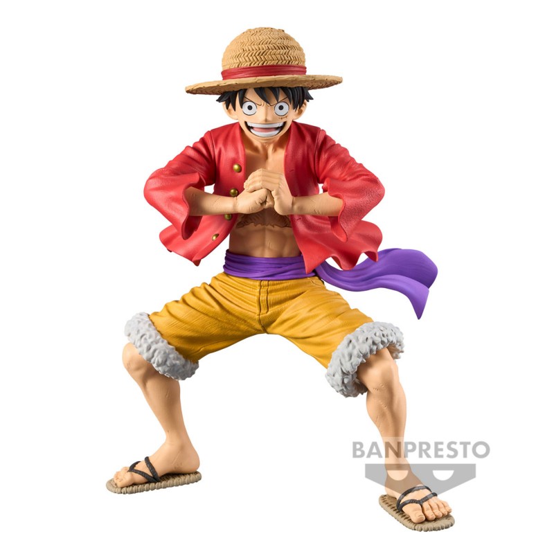 Figurine de Monkey D. Luffy, 21 cm, de la gamme Grandista de One Piece, capturant l’iconique capitaine des Chapeaux de Paille dans une pose dynamique.