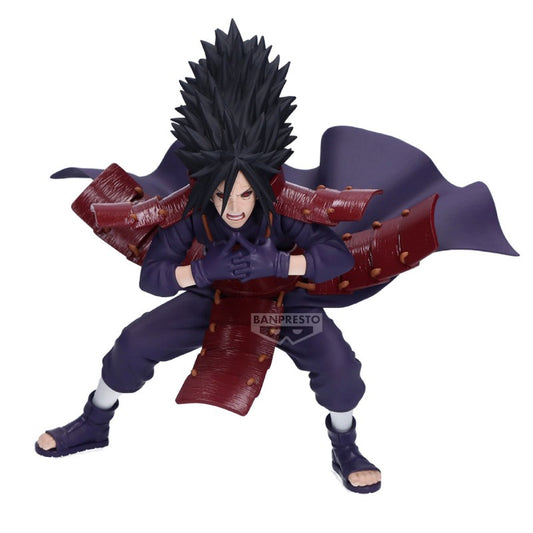 Figurine Uchiha Madara Vibration Stars 13 cm de Naruto Shippuden, représentant Madara dans sa posture caractéristique, prêt à semer la terreur
