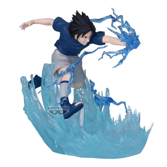 Figurine Uchiha Sasuke Combination Battle Naruto 12 cm. Détails saisissants illustrant la puissance et la détermination de Sasuke dans une pose dynamique
