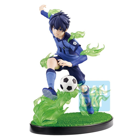 Figurine Yoichi Isagi Ichibansho Arguments for Existence Ver. 14 cm Blue Lock, pose dynamique illustrant l'intensité du personnage sur le terrain