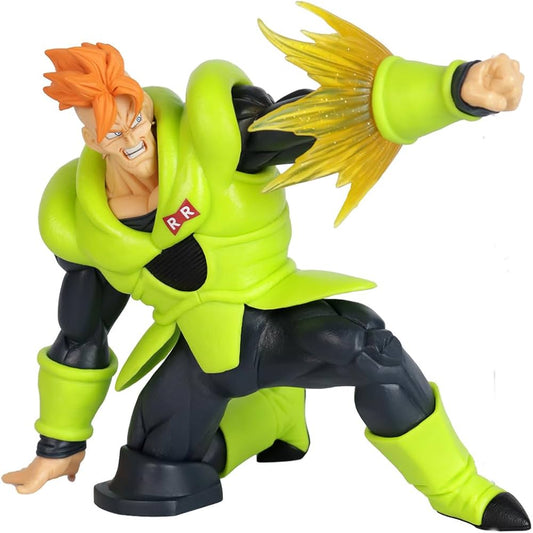 Figurine Android 16 GX Materia de Banpresto, représentant C-16 de Dragon Ball Z en pleine attaque, haute de 11 cm avec des détails soignés.