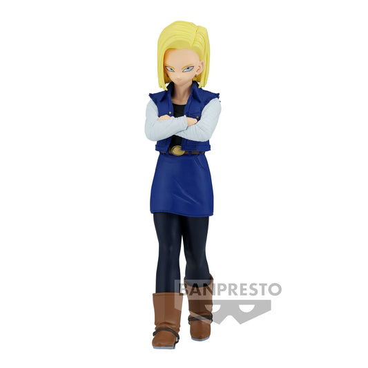Figurine d’Android 18 de Dragon Ball Z, 17 cm, gamme Solid Edge Works par Banpresto. Représentation élégante et dynamique de l’héroïne emblématique.