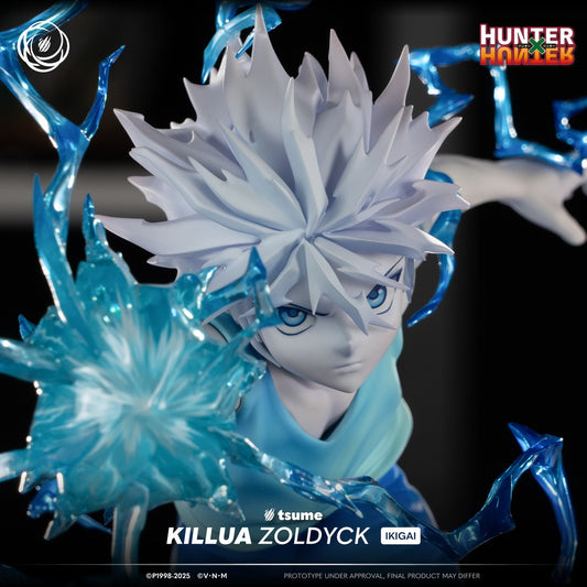 Gros plan sur Killua en mode Godspeed, mettant en avant les détails impressionnants et la finition haut de gamme de la figurine.