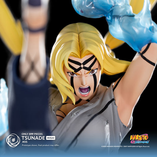 Vue détaillée de Tsunade Ikigai 1/6, avec ses marques de régénération et Katsuyu, capturant la puissance et la sagesse des Sannin de Naruto Shippuden.