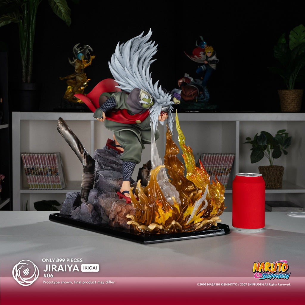 Représentation épique de Jiraiya, Fukusaku et Shima dans leur attaque combinée contre Pain, issue de la gamme Ikigai de Tsume, offrant une scène dynamique et fidèle à Naruto Shippuden.