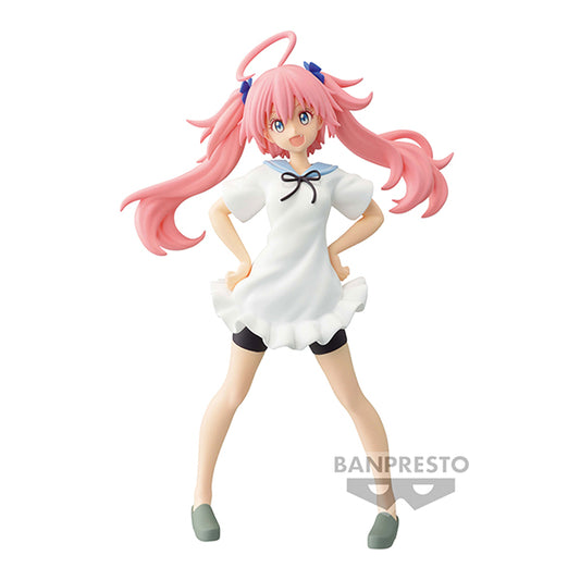 Figurine de 15 cm de Milim Nava par Banpresto, représentée dans une pose dynamique avec les mains sur les hanches. Capturant la personnalité espiègle et puissante de cette Seigneur Démon emblématique, la sculpture met en avant les détails saisissants de son design, avec une finition soignée qui reflète parfaitement son charme et sa force. Un ajout incontournable pour les fans de Moi Quand je me réincarne en slime, combinant élégance et caractère.