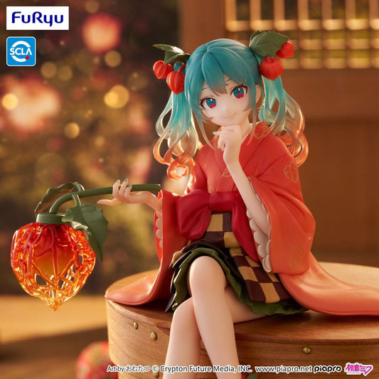 Statuette Hatsune Miku Noodle Stopper Flower Fairy Winter Cherry, figurine assise au design féerique hivernal, hauteur 15 cm.
