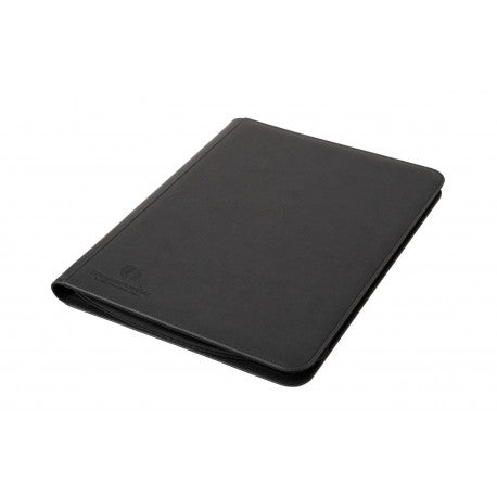 Portfolio WiseGuard Zip Toploader Binder 9 cases noir avec fermeture éclair, compatible avec toploaders 3x4 pouces, offrant une capacité totale de 216 cartes sur 12 pages.