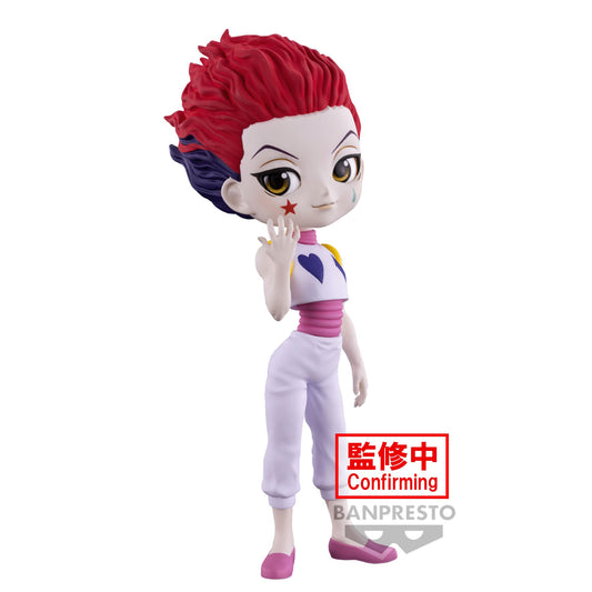 La figurine Q Posket de Hisoka, personnage emblématique de Hunter X Hunter, capture parfaitement son charisme et son mystère. Mesurant environ 14 cm, cette figurine présente Hisoka avec ses traits distinctifs, dont de grands yeux expressifs et un visage mignon typique du style Q Posket.