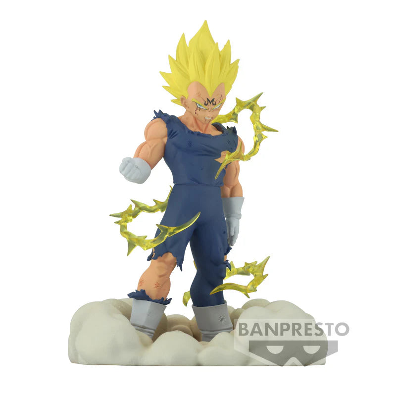 Figurine Majin Vegeta History Box de Banpresto, inspirée de Dragon Ball Z, statue de 12 cm capturant Vegeta dans une pose statique, avec des détails précis et une finition impeccable.