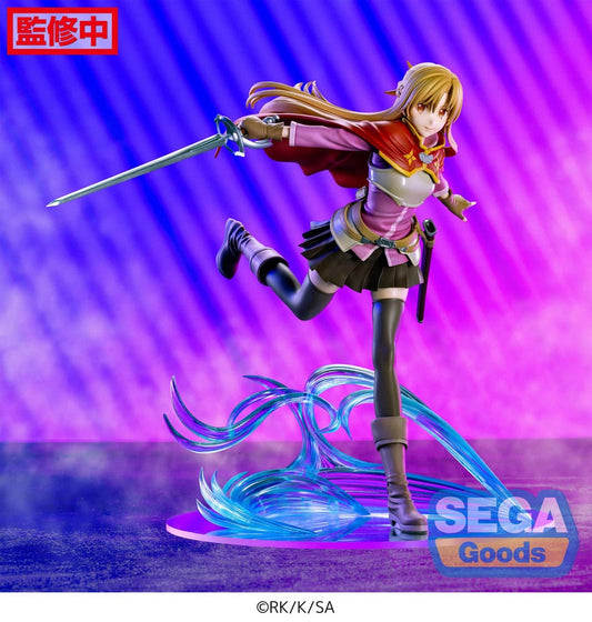 Voici la figurine d'Asuna Yuuki de Sword Art Online Progressive, réalisée par Sega et mesurant 21 cm. Dans une pose dynamique, Asuna montre sa force et sa détermination, idéale pour les fans de la série.