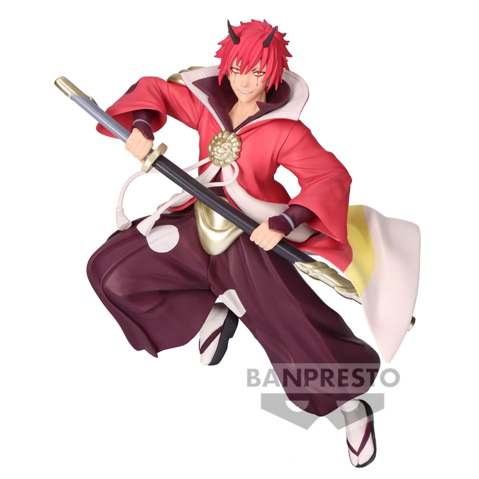 Découvrez la figurine impressionnante de Benimaru, le charismatique guerrier Kijin de Moi, quand je me réincarne en Slime, de la gamme Banpresto. D'une hauteur de 20 cm, cette figurine montre Benimaru dans une pose dynamique, son katana brandi avec force, capturant son aura imposante et sa maîtrise du combat.