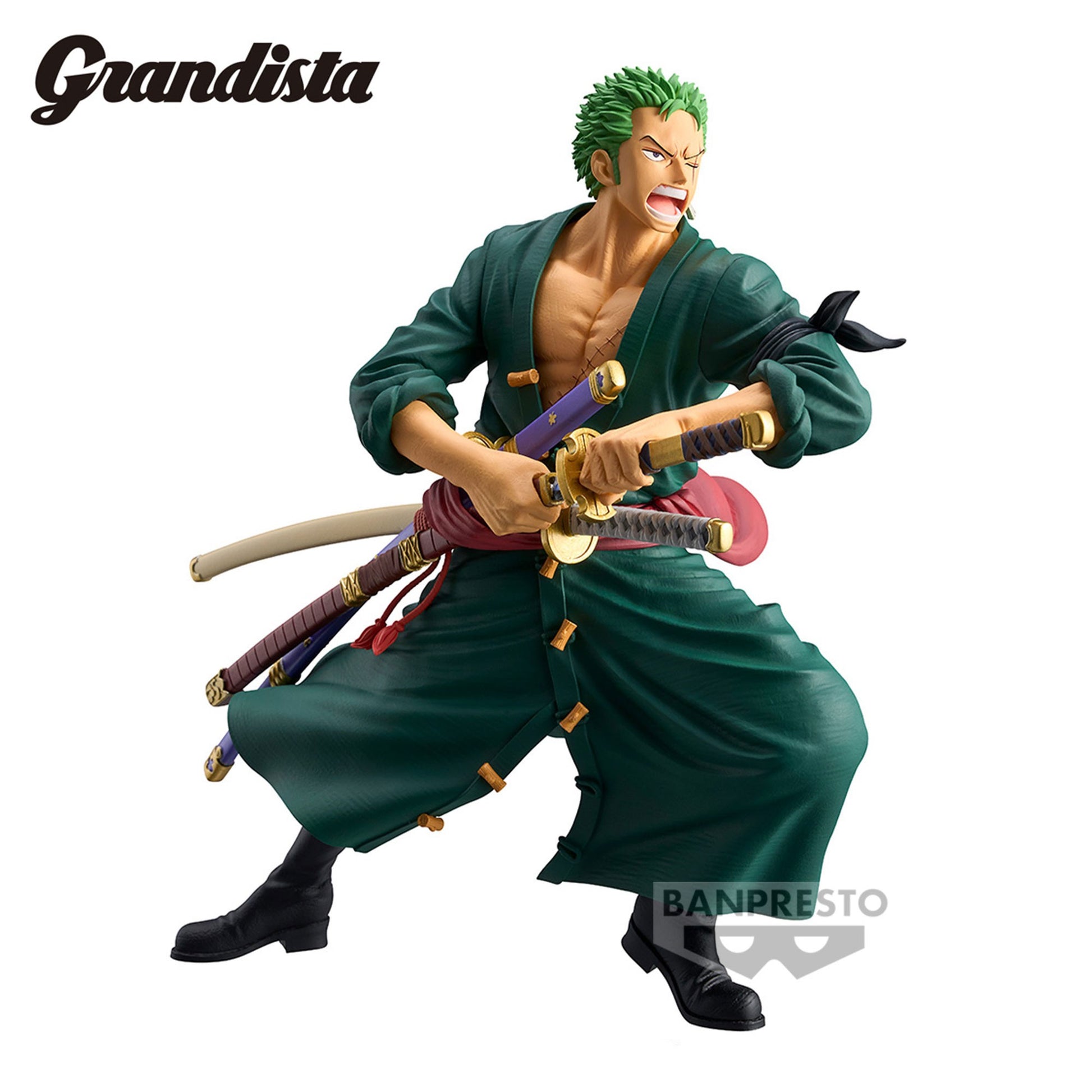 Admirez la figurine de Roronoa Zoro de la gamme Grandista par Banpresto. Avec ses 22 cm, elle représente l'un des personnages les plus emblématiques de One Piece dans une pose dynamique et pleine de détermination.