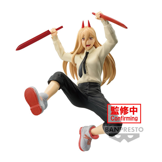 Figurine de 12 cm de Power, issue de la collection Vibration Stars de Banpresto. Cette figurine capture Power dans une pose dynamique et expressive, fidèle à sa personnalité vivace et à sa force inébranlable. Avec des détails soignés de ses vêtements et de ses caractéristiques physiques, elle est un ajout parfait pour les collectionneurs et les fans de Chainsaw Man.