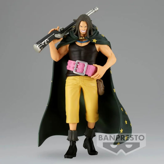 Figurine de Yasopp de One Piece issue de la gamme The Shukko par Banpresto. Modèle de 16 cm détaillé, représentant Yasopp avec son fusil, capturant sa présence impressionnante et son calme légendaire.