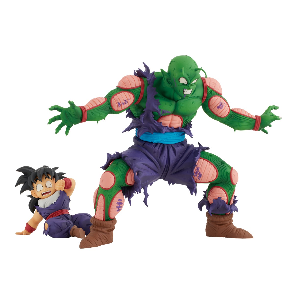 Admirez cette figurine captivante de Piccolo et Son Gohan de Dragon Ball Z, réalisée par Bandai dans la gamme iCHIBANSHO. Mesurant 20 cm, elle illustre la scène emblématique où Piccolo protège Gohan, symbolisant leur lien puissant et leur esprit de camaraderie.