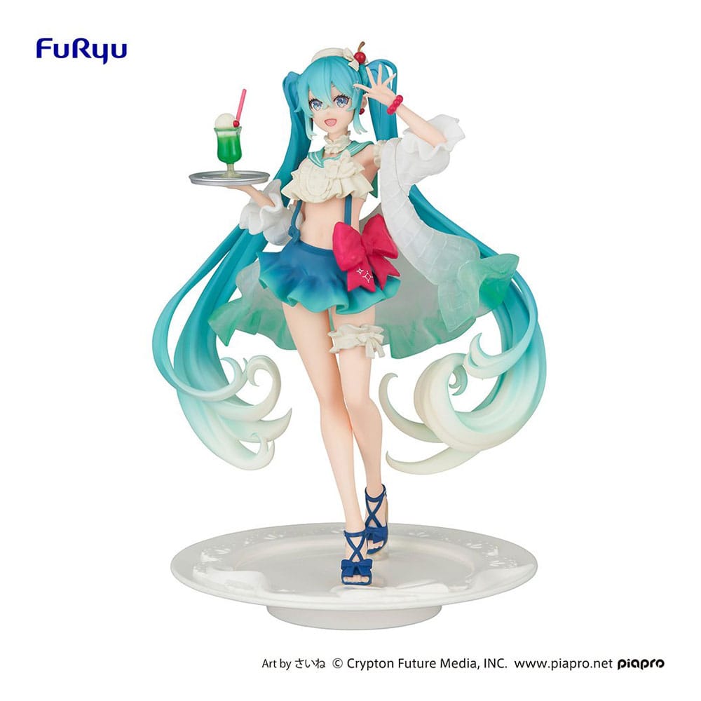 Figurine de Hatsune Miku en version Serveuse. Cette figurine charmante capture parfaitement Miku dans une tenue de serveuse élégante, avec des détails soignés et une expression accueillante. Parfaite pour les fans de Vocaloid et les collectionneurs de figurines, cette pièce ajoute une touche de convivialité et de style à toute collection.