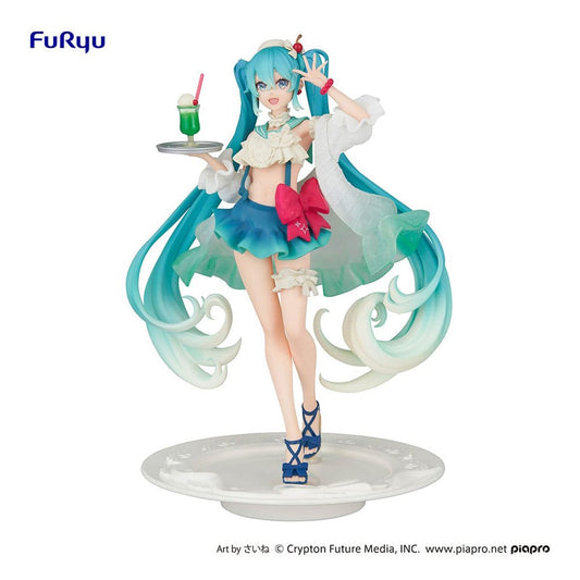 Figurine de Hatsune Miku en version Serveuse. Cette figurine charmante capture parfaitement Miku dans une tenue de serveuse élégante, avec des détails soignés et une expression accueillante. Parfaite pour les fans de Vocaloid et les collectionneurs de figurines, cette pièce ajoute une touche de convivialité et de style à toute collection.