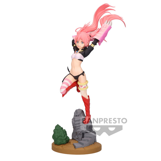 Admirez cette figurine magnifique de Milim Nava de Moi, quand je me réincarne en slime, proposée par Banpresto. D’une hauteur de 18 cm, Milim est représentée dans une pose énergique, avec son sourire éclatant et ses détails minutieux, y compris sa tenue colorée et sa chevelure rose.
