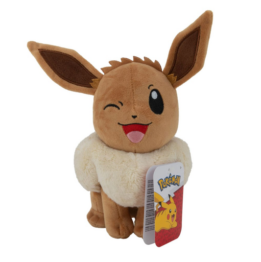 Peluche de 20 cm d'Évoli, capturant toute la mignonnerie du Pokémon avec un clin d'œil espiègle. Son pelage doux et ses détails adorables en font un compagnon parfait pour les fans de Pokémon de tous âges. Un ajout charmant à toute collection, cette peluche reflète parfaitement le caractère joueur et polyvalent d'Évoli.