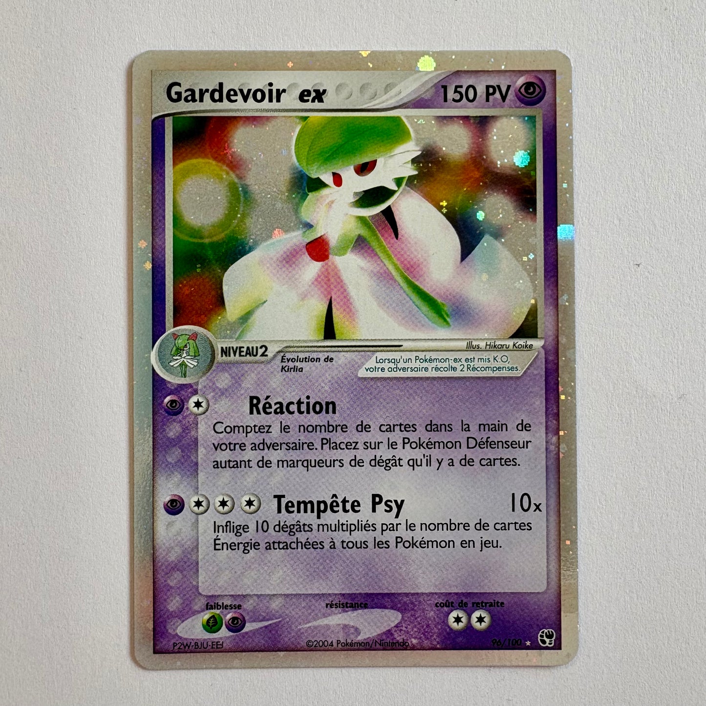 Carte Pokémon Gardevoir ex de 2004, série Tempête de Sable, carte vintage en excellent état.