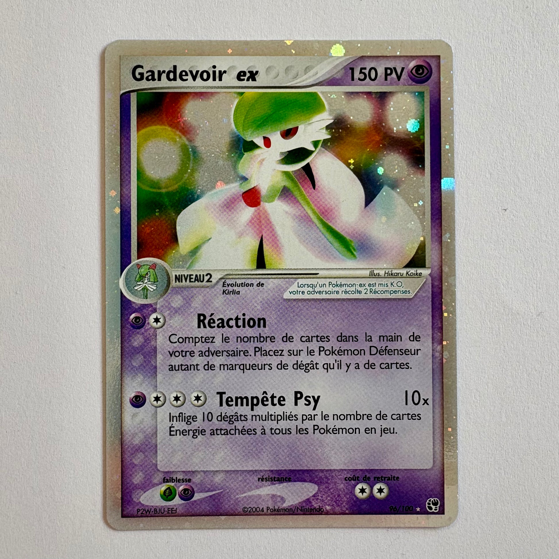Carte Pokémon Gardevoir ex de 2004, série Tempête de Sable, carte vintage en excellent état.