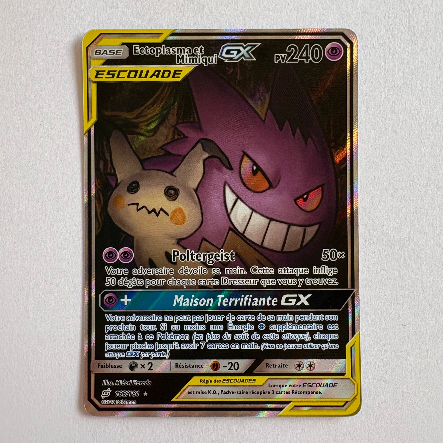 Carte Pokémon Ectoplasma et Mimiqui Escouade 165/181, série Duo de Choc, carte Tag Team Spectre.