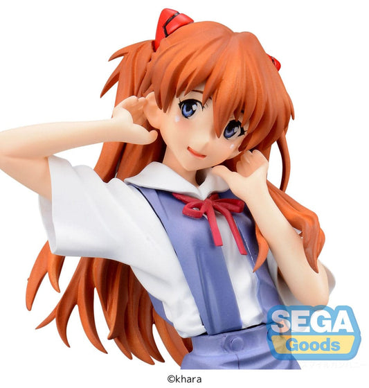 Figurine Asuka Langley Uniform Ver XStellar 21 cm en PVC, issue de Neon Genesis Evangelion, avec tenue scolaire iconique.