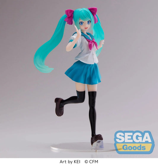 Figurine de Hatsune Miku Luminasta 16th Anniversary Kei Ver. 18 cm, célébrant le 16ème anniversaire de la chanteuse virtuelle avec tenue spéciale et détails soignés.