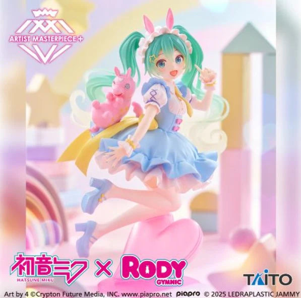 Figurine Hatsune Miku AMP+ Rody Gymnic de 17 cm par Taito, avec pose dynamique et design coloré inspiré de l’univers Vocaloid.