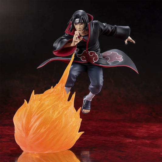 Figurine Banpresto Effectreme d’Itachi Uchiha en plein Katon – Naruto Shippuden, effets de feu réalistes et pose de combat.