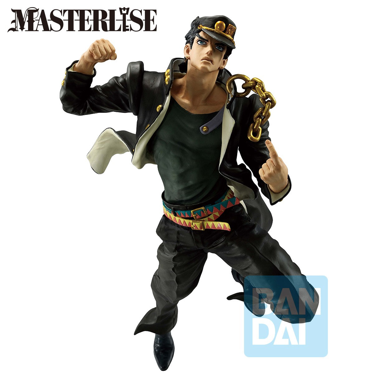 Figurine Jotaro Kujo – Ichibansho – JoJo’s Bizarre Adventure, Jotaro en pose iconique avec son manteau et sa casquette, hauteur 26 cm.