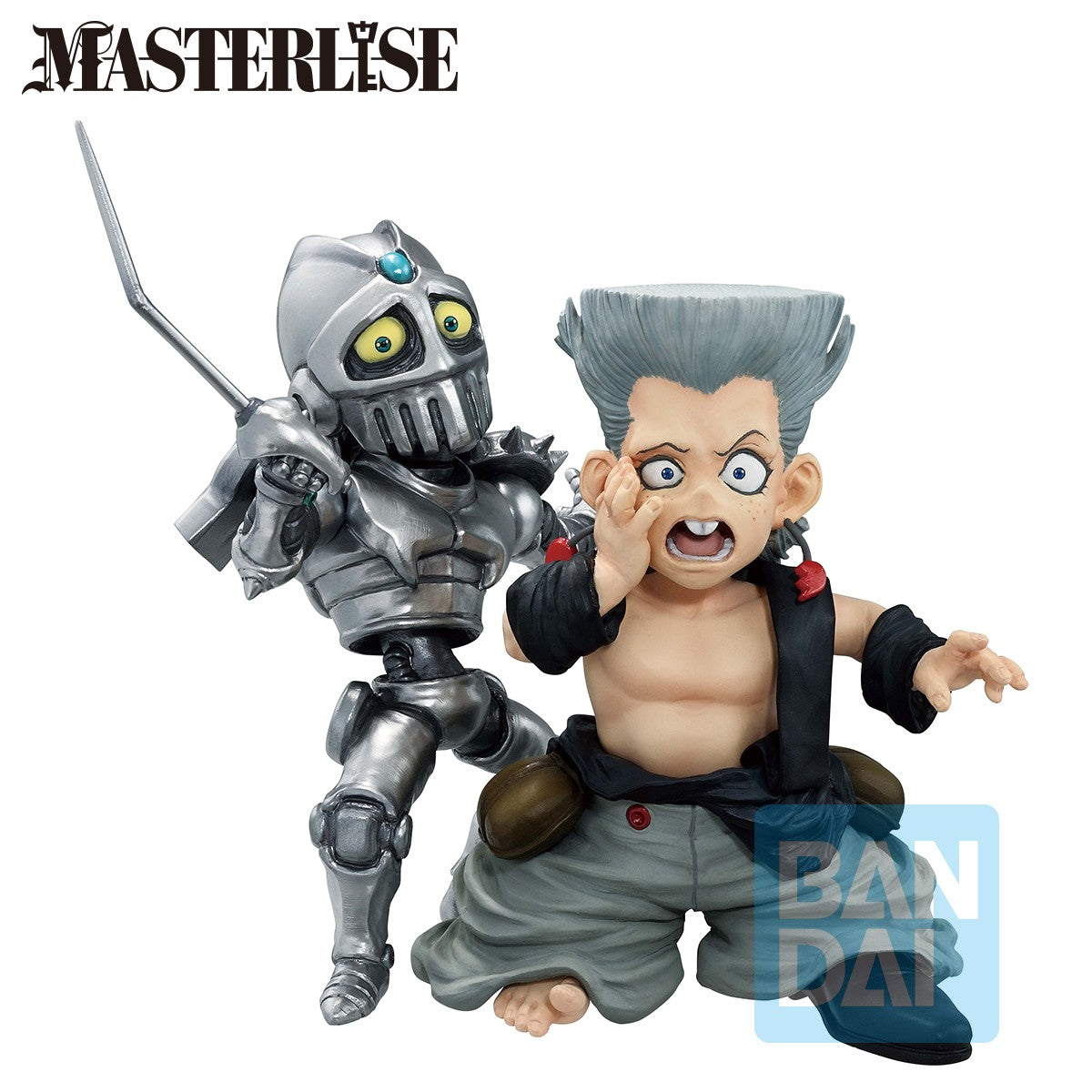 Figurine Kid Polnareff & Kid Chariot – Ichibansho – JoJo’s Bizarre Adventure, mini-figurine de 8 cm montrant Polnareff et son Stand Silver Chariot.