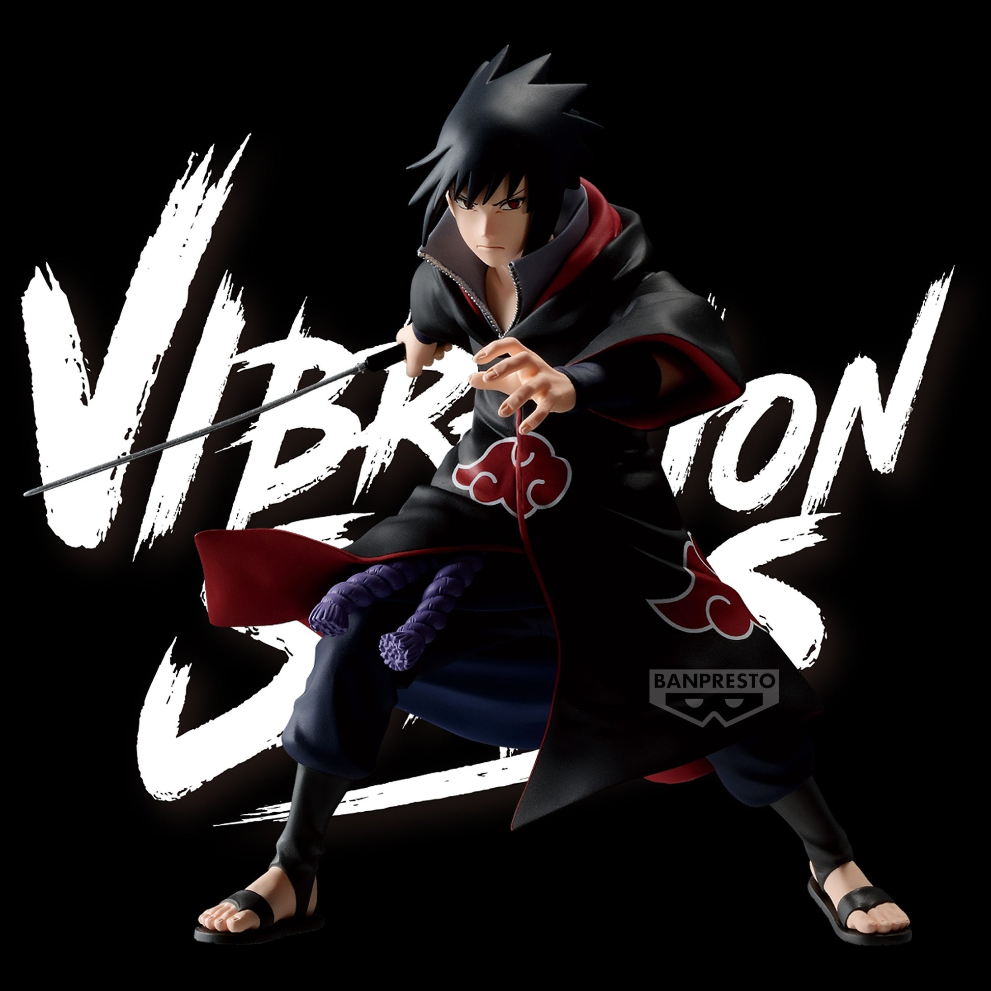 Figurine Vibration Stars de Sasuke Uchiha 14 cm, en pleine posture de combat, inspirée de l’anime Naruto Shippuden